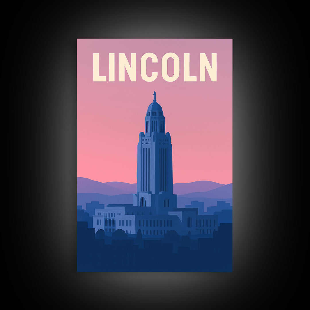 Lincoln Nebraska Travel Poster, Canvas Print, Mid Century City Wall Art, Lincoln Poster Print, City Travel Prints, Art Print, Wall Decor