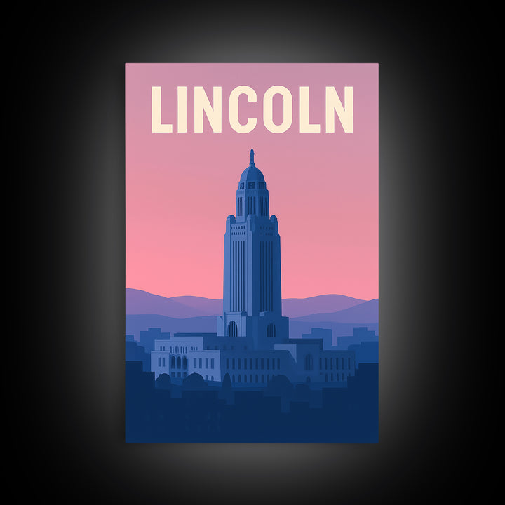 Lincoln Nebraska Travel Poster, Canvas Print, Mid Century City Wall Art, Lincoln Poster Print, City Travel Prints, Art Print, Wall Decor