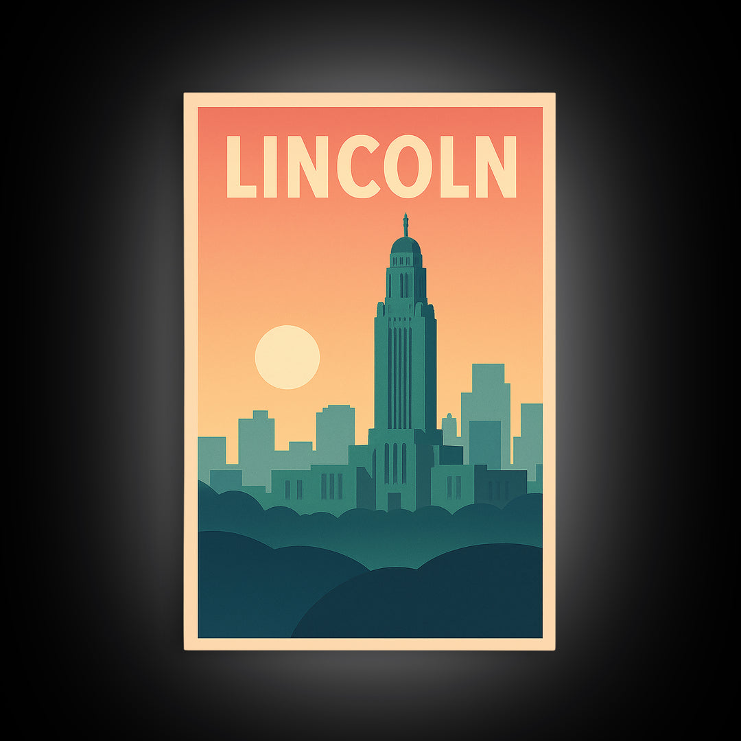 Lincoln Travel Poster, Canvas Print, Classic Travel Poster Art, Lincoln Travel Art, Gift For Travelers, City Art Print, Mid Century Wall Art