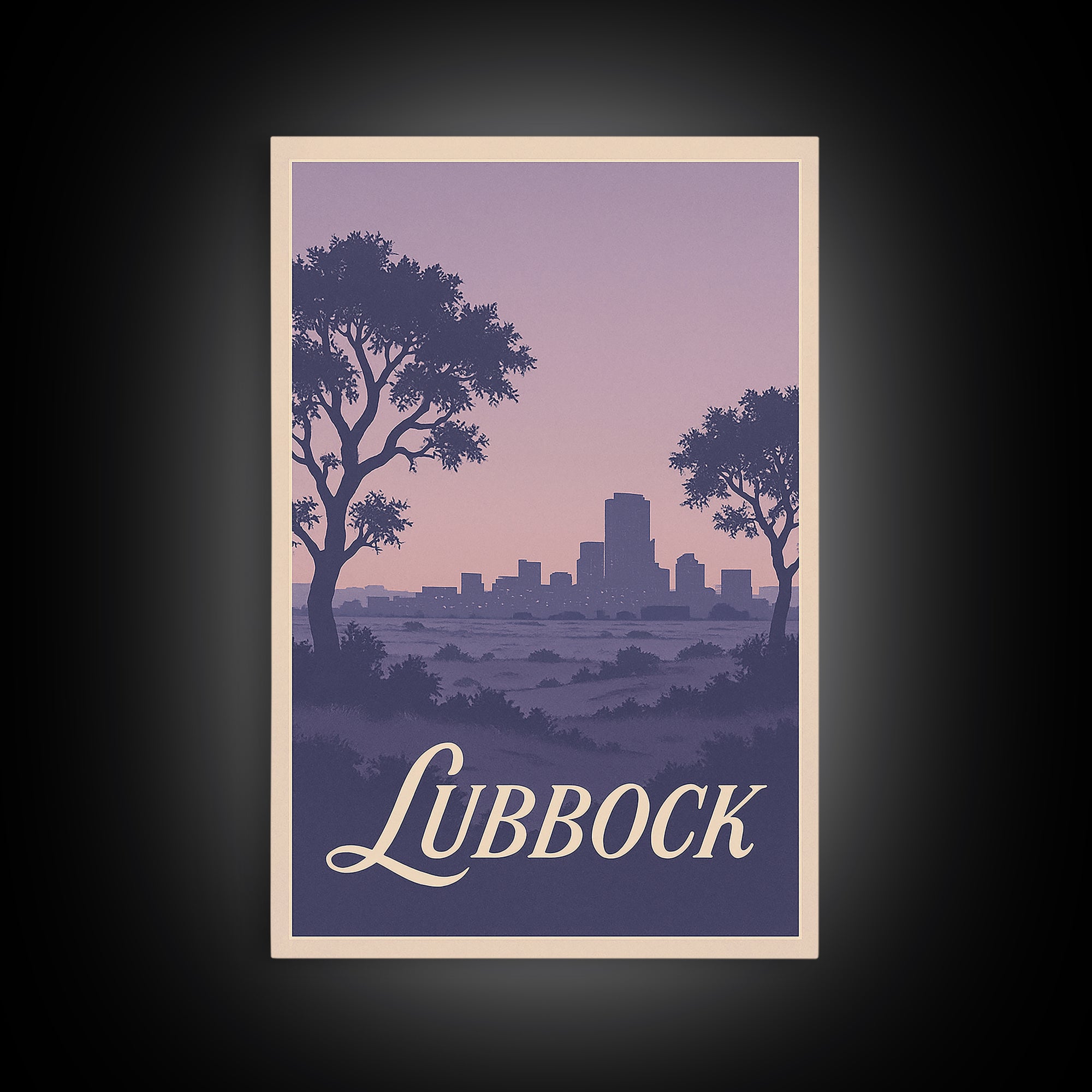 Lubbock Travel Poster, Framed Canvas Print, Retro Sunset Skyline Art, Lubbock Wall Art, Wanderlust Decor, Modern Wall Decor, Art Print