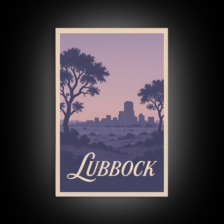 Lubbock Travel Poster, Framed Canvas Print, Retro Sunset Skyline Art, Lubbock Wall Art, Wanderlust Decor, Modern Wall Decor, Art Print