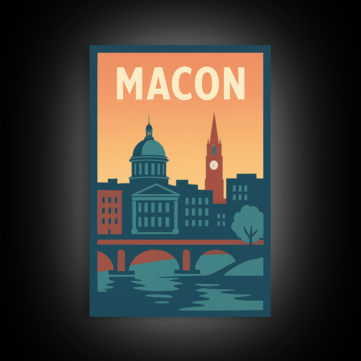 Macon Travel Poster, Framed Canvas Print, Classic Travel Poster Art, Macon City Art, City Travel Prints, Fine Art Print, Vintage City Art