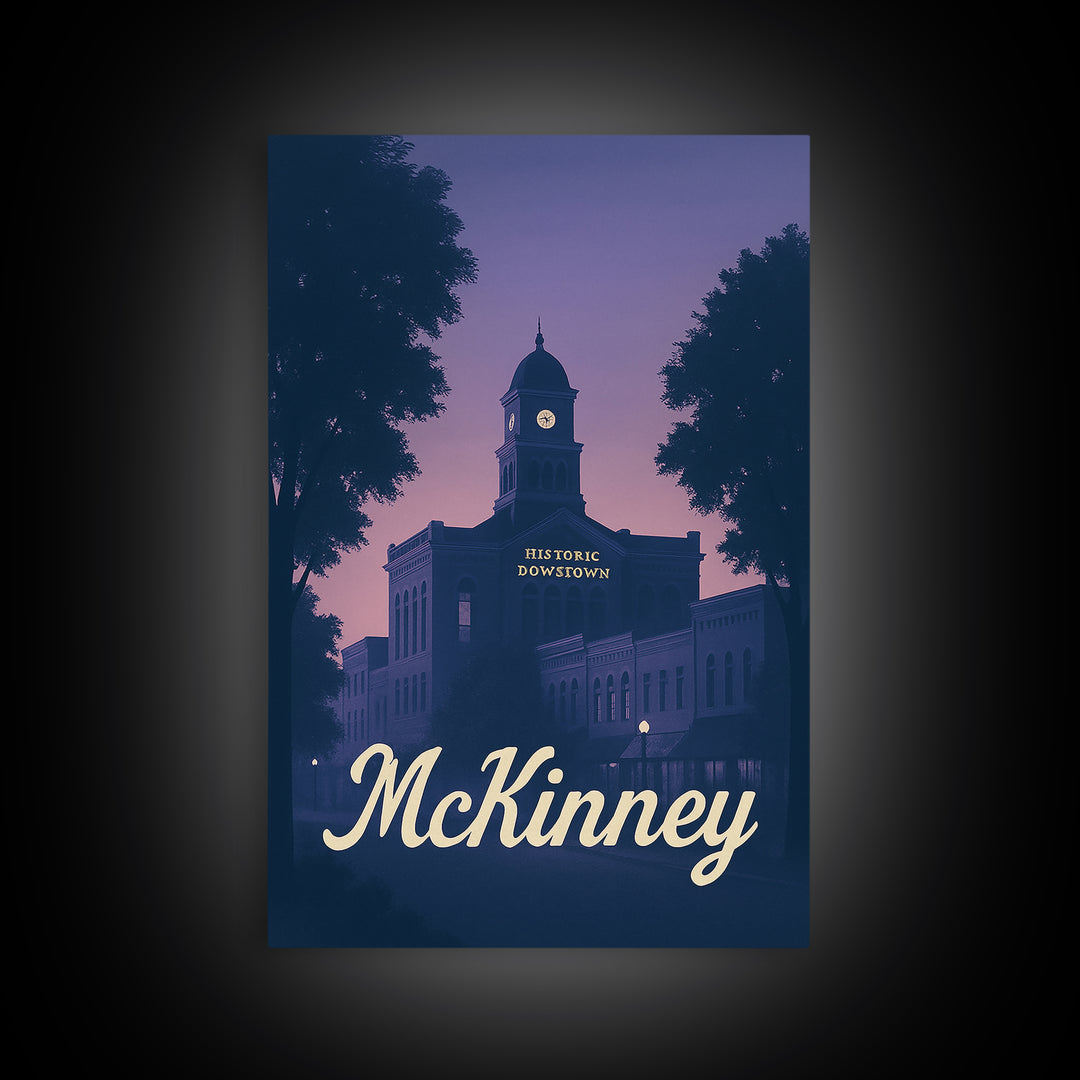 Mckinney Travel Poster, Framed Canvas Print, Classic Travel Poster Art, Mckinney City Art, Vintage City Poster, Retro Travel Print