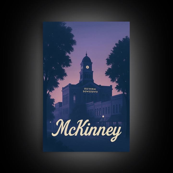 Mckinney Travel Poster, Framed Canvas Print, Classic Travel Poster Art, Mckinney City Art, Vintage City Poster, Retro Travel Print