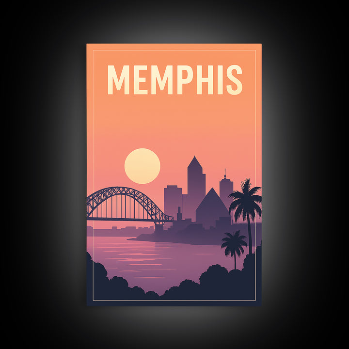 Memphis Travel Poster, Framed Canvas Print, Mid Century City Wall Art, Memphis Art Print, Home Office Decor, Fine Art Print, Poster Art