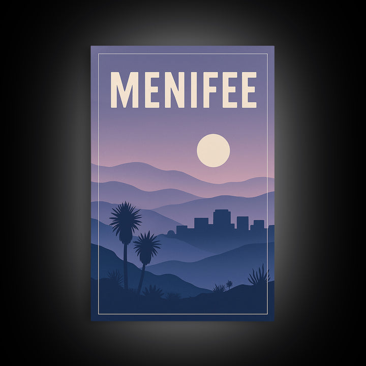 Menifee California Travel Poster, Canvas Print, Mid Century City Wall Art, Menifee Wall Art, City Art Print, Gift For Travelers, Travel Art