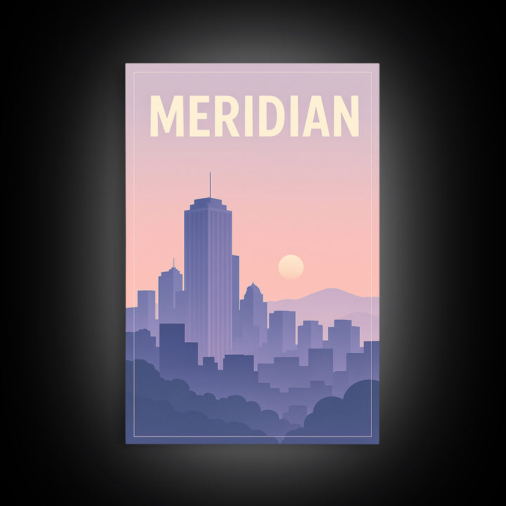 Meridian Idaho Travel Poster, Framed Canvas Print, Classic Travel Poster Art, Meridian Travel Art, Mid Century Wall Art, City Travel Prints