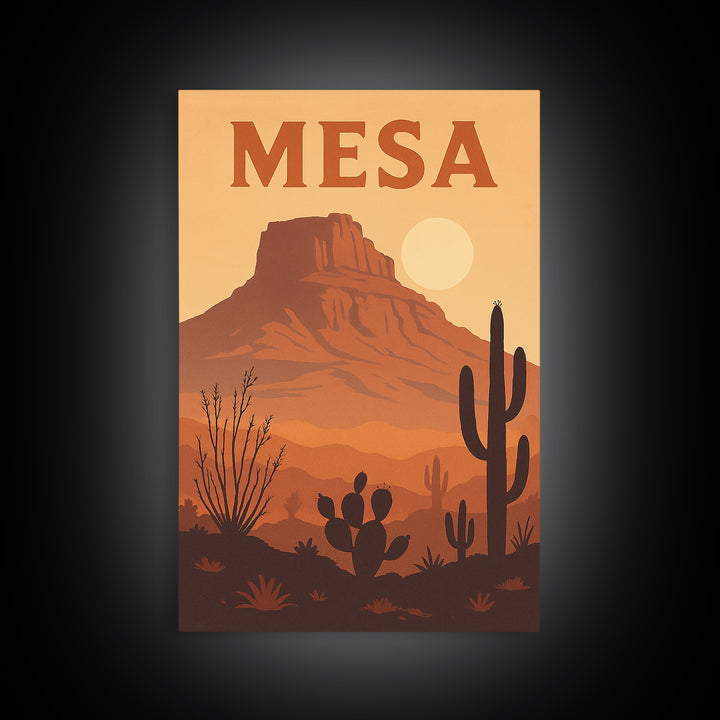 Mesa Arizona Travel Poster, Canvas Print, Retro Sunset Skyline Art, Mesa Poster Print, City Art Print, Vintage City Art, City Travel Prints