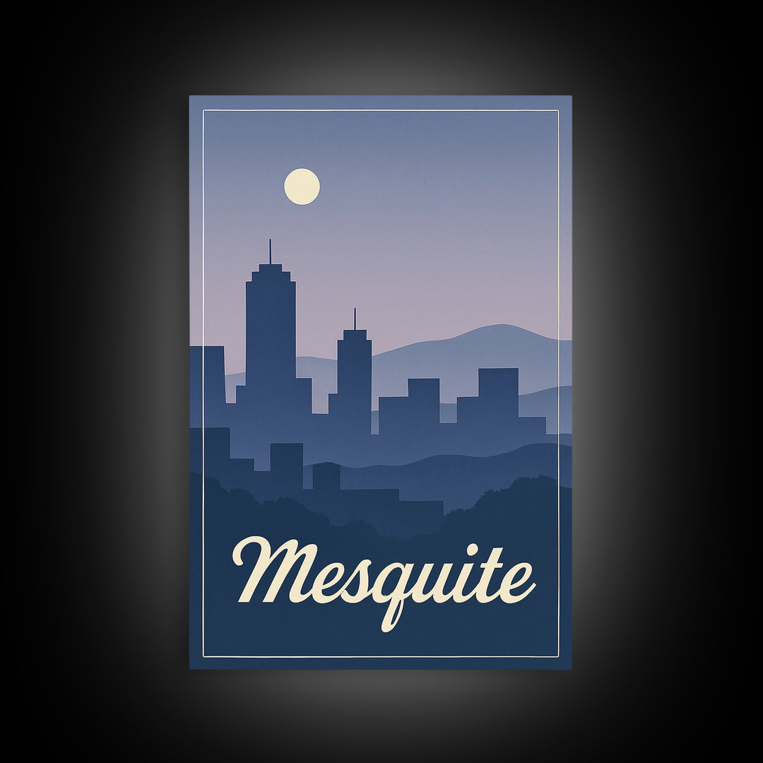 Mesquite Travel Poster, Framed Canvas Print, Mid Century City Wall Art, Mesquite Poster Print, Travel Poster Set, Home Office Decor