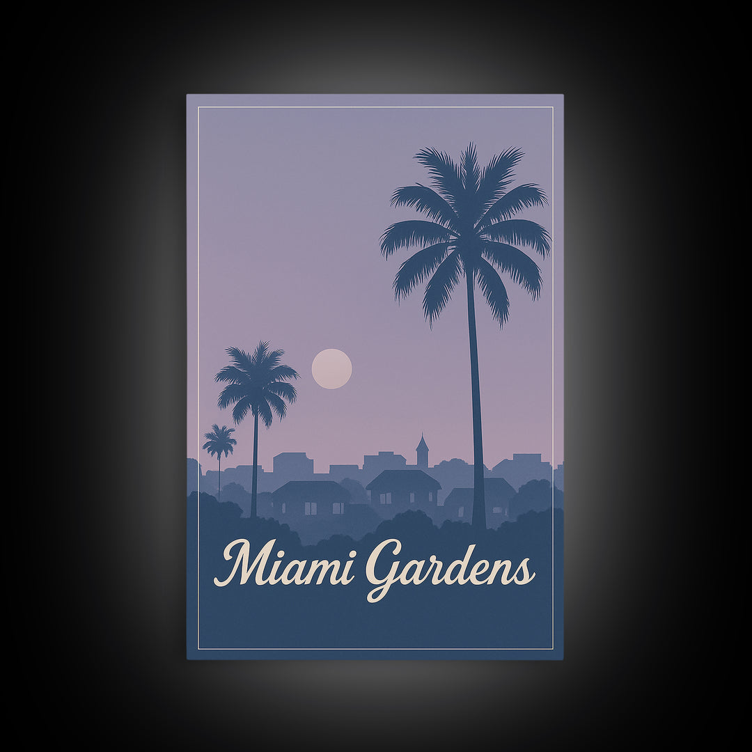 Miami Gardens Travel Poster, Canvas Print, Vintage Travel Poster Art, Miami Gardens Art Print, Living Room Wall Art, Travel Wall Art