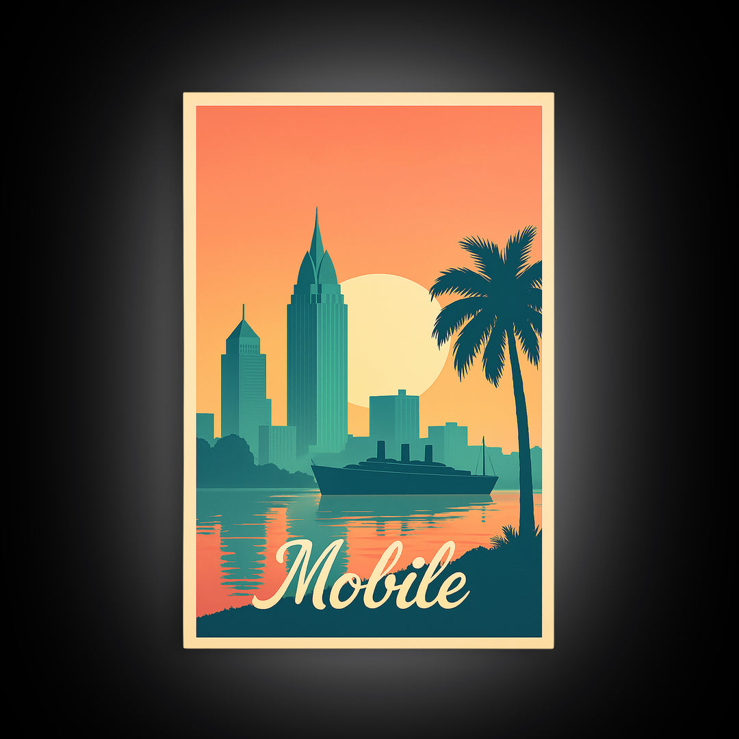 Mobile Alabama Travel Poster, Framed Canvas Print, Classic Travel Poster Art, Mobile Poster Print, Gift For Travelers, Travel Wall Decor