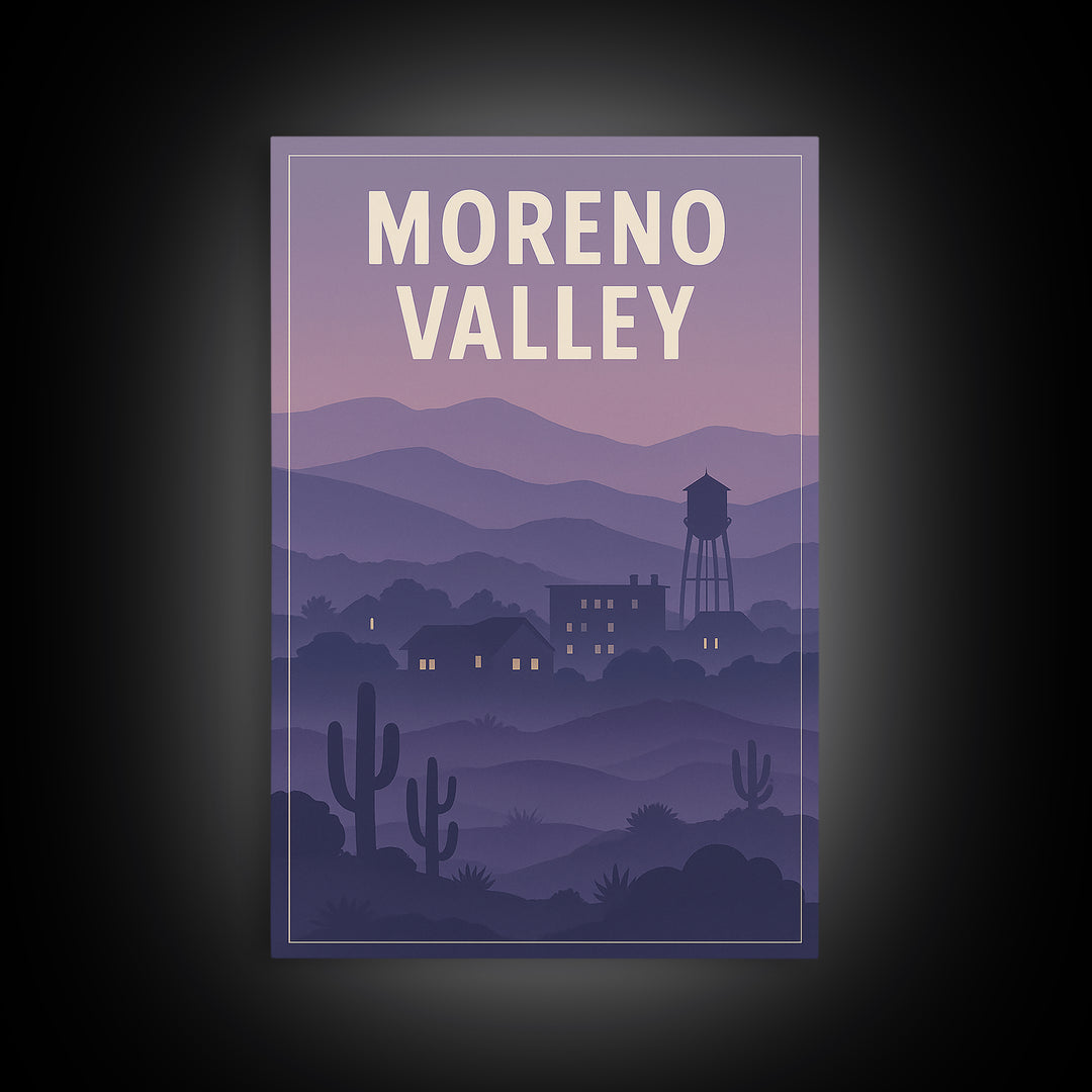 Moreno Valley California Travel Poster, Canvas Print, Retro Sunset Skyline Art, Moreno Valley Art Print, Wanderlust Decor, City Art Print