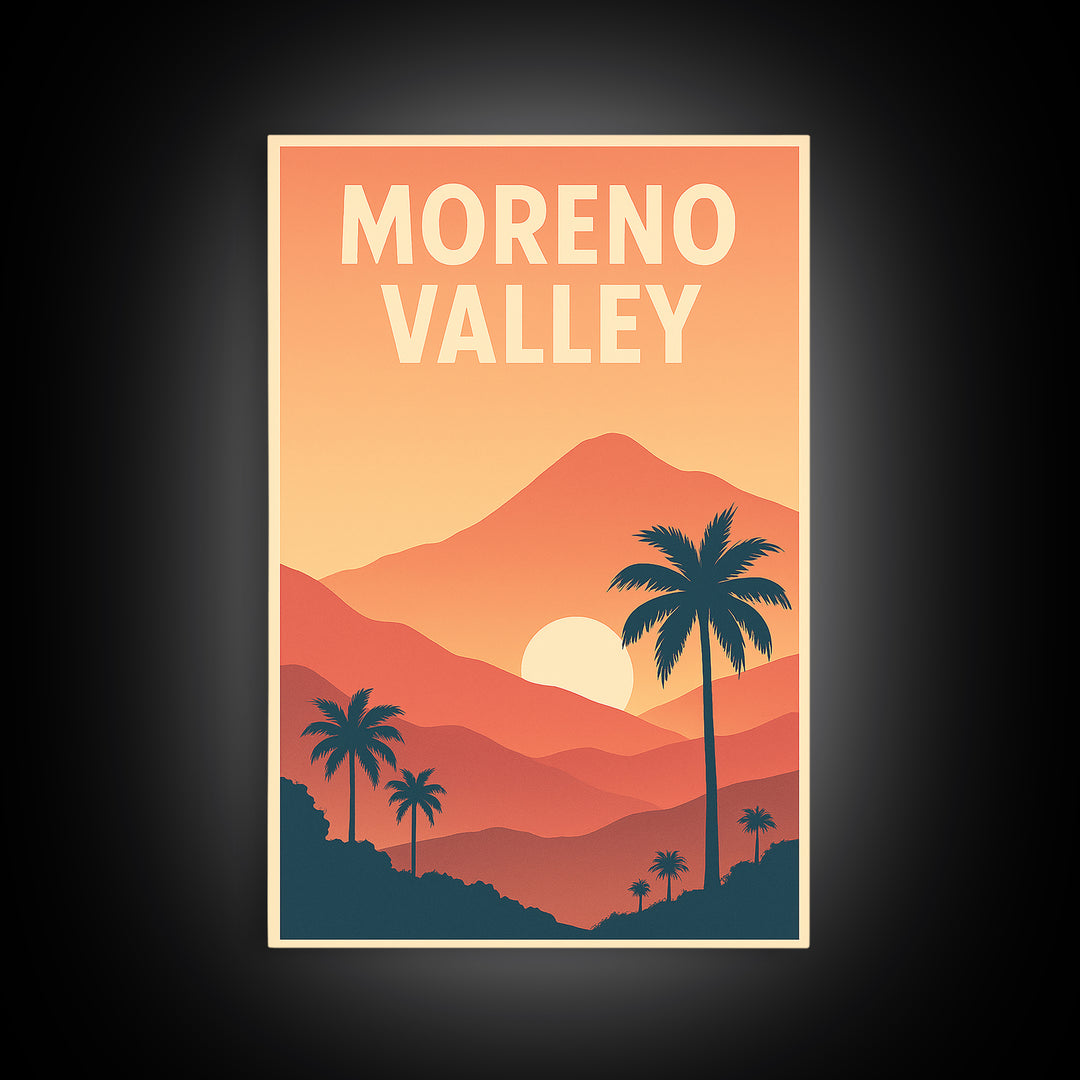 Moreno Valley Travel Poster, Canvas Print, Classic Travel Poster Art, Moreno Valley Travel Art, Vintage Travel Print, City Illustration