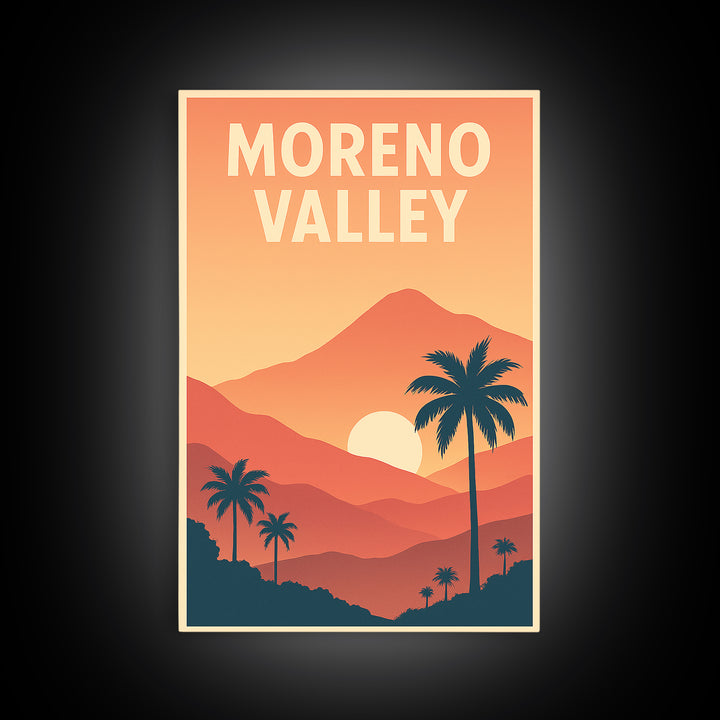 Moreno Valley Travel Poster, Canvas Print, Classic Travel Poster Art, Moreno Valley Travel Art, Vintage Travel Print, City Illustration