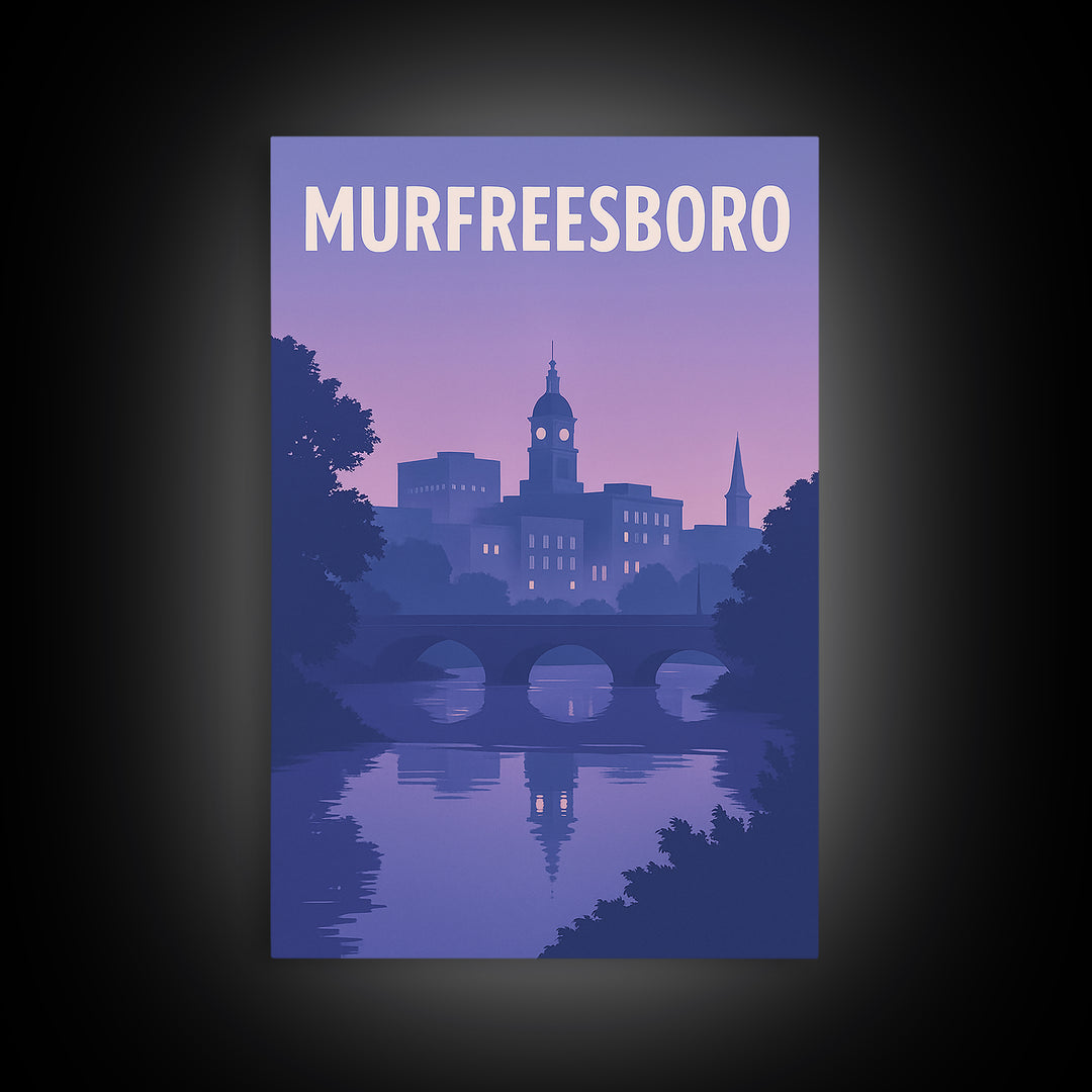 Murfreesboro Tennessee Travel Poster, Canvas Print, Classic Poster Art, Murfreesboro Poster Print, Skyline Art, Watercolor Downtown Skyline