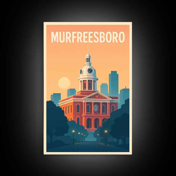 Murfreesboro Travel Poster, Canvas Print, Retro Sunset Skyline Art, Murfreesboro Poster Print, Fine Art Print, Travel Wall Decor