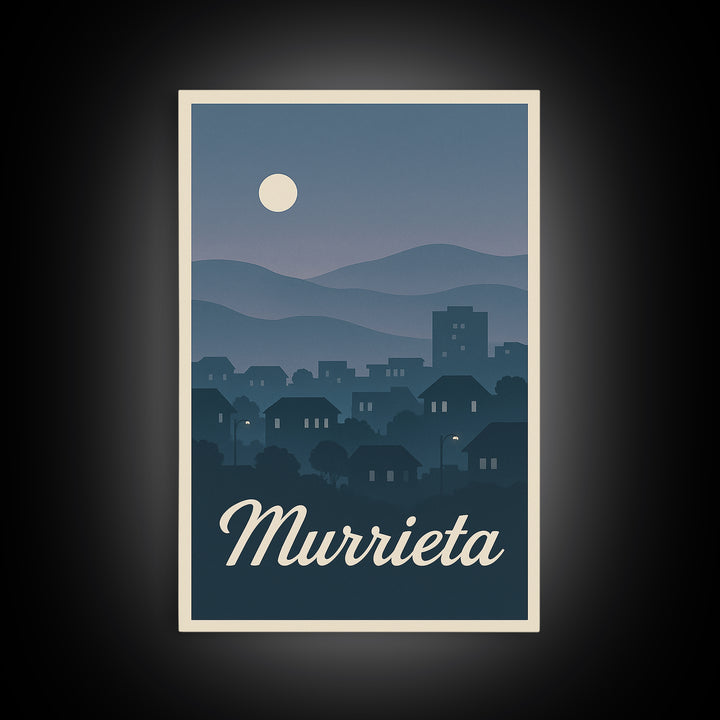 Murrieta Travel Poster, Framed Canvas Print, Mid Century City Wall Art, Murrieta Art Print, Gift For Travelers, Vintage City Poster