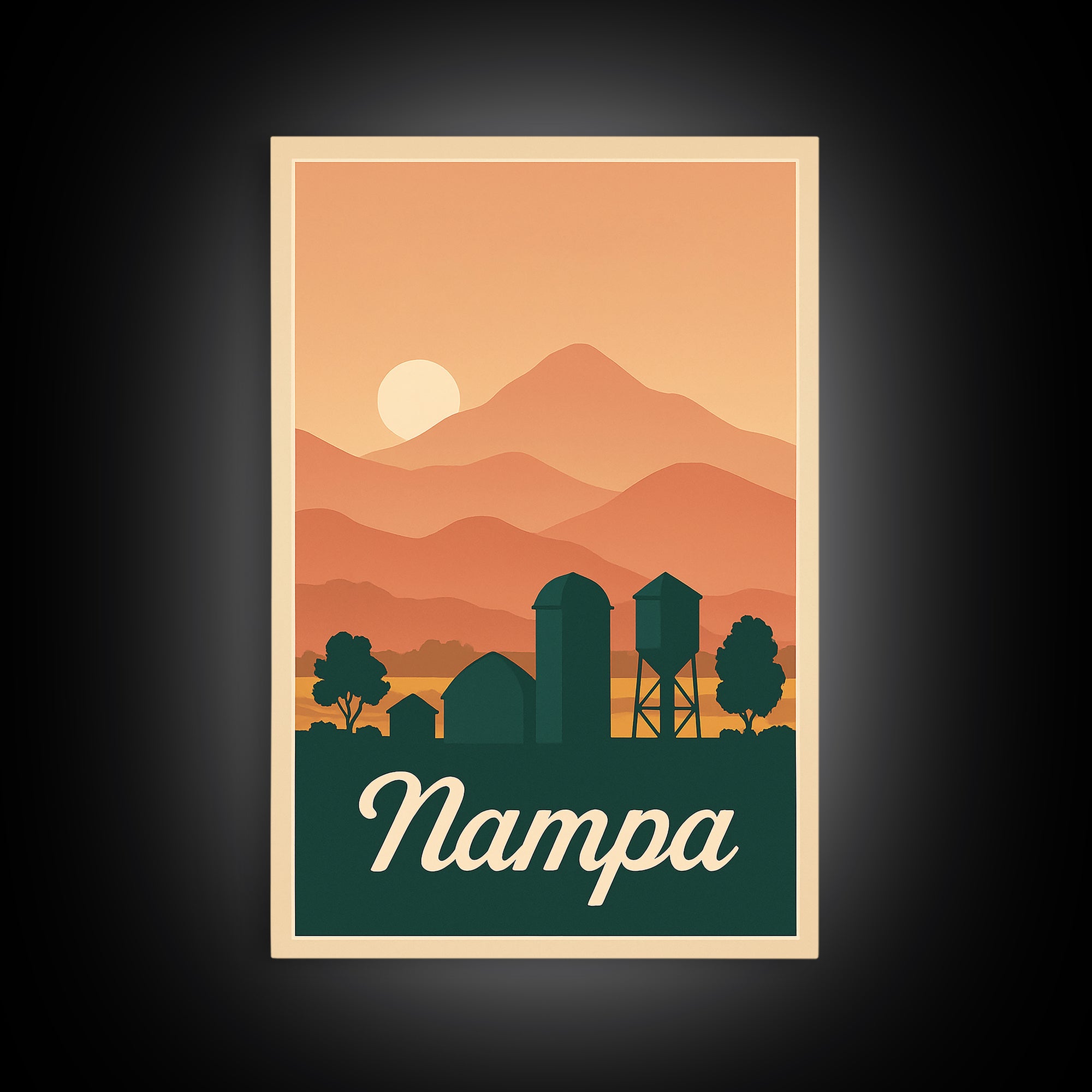 Nampa Idaho Travel Poster, Canvas Print, Retro Sunset Skyline Art, Nampa Poster Print, City Art Print, City Travel Prints, Fine Art Print