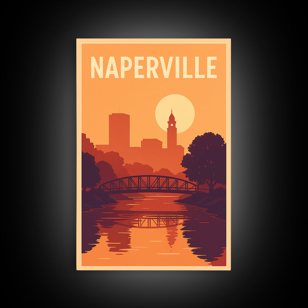 Naperville Travel Poster, Canvas Print, Mid Century City Wall Art, Naperville Poster Print, Retro Travel Print, Home Office Decor