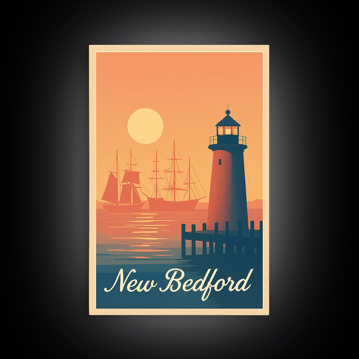 New Bedford Massachusetts Travel Poster, Canvas Print, Retro Sunset Skyline Art, New Bedford City Art, Travel Art Print, Travel Prints