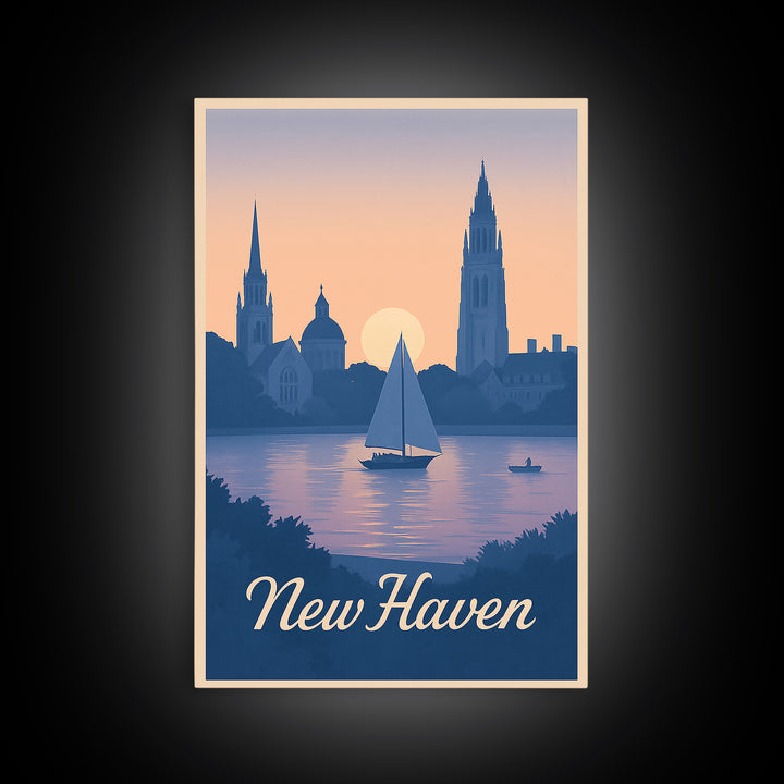 New Haven Travel Poster, Framed Canvas Print, Classic Travel Poster Art, New Haven City Art, Gift For Travelers, Vintage Travel Print