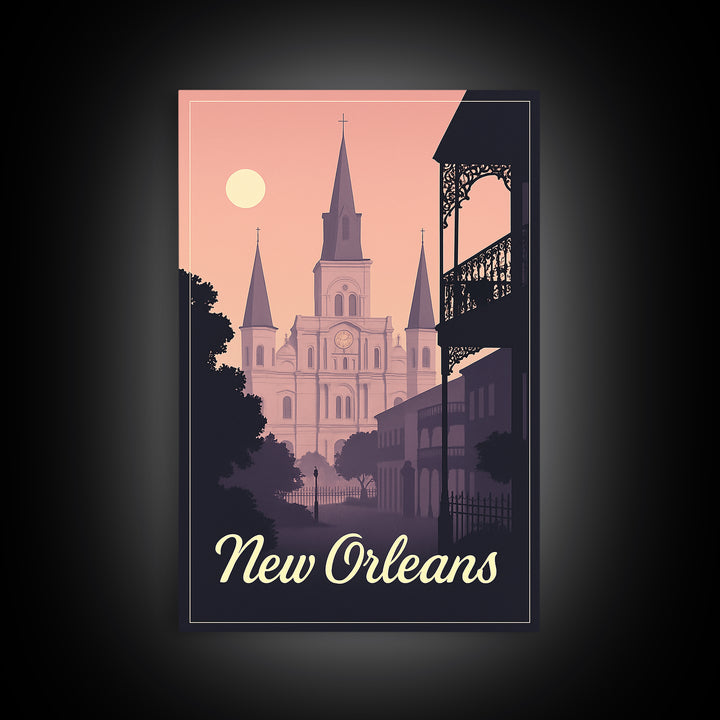 New Orleans Travel Poster, Canvas Print, Retro Sunset Skyline Art, New Orleans City Art, Vintage City Poster, City Illustration
