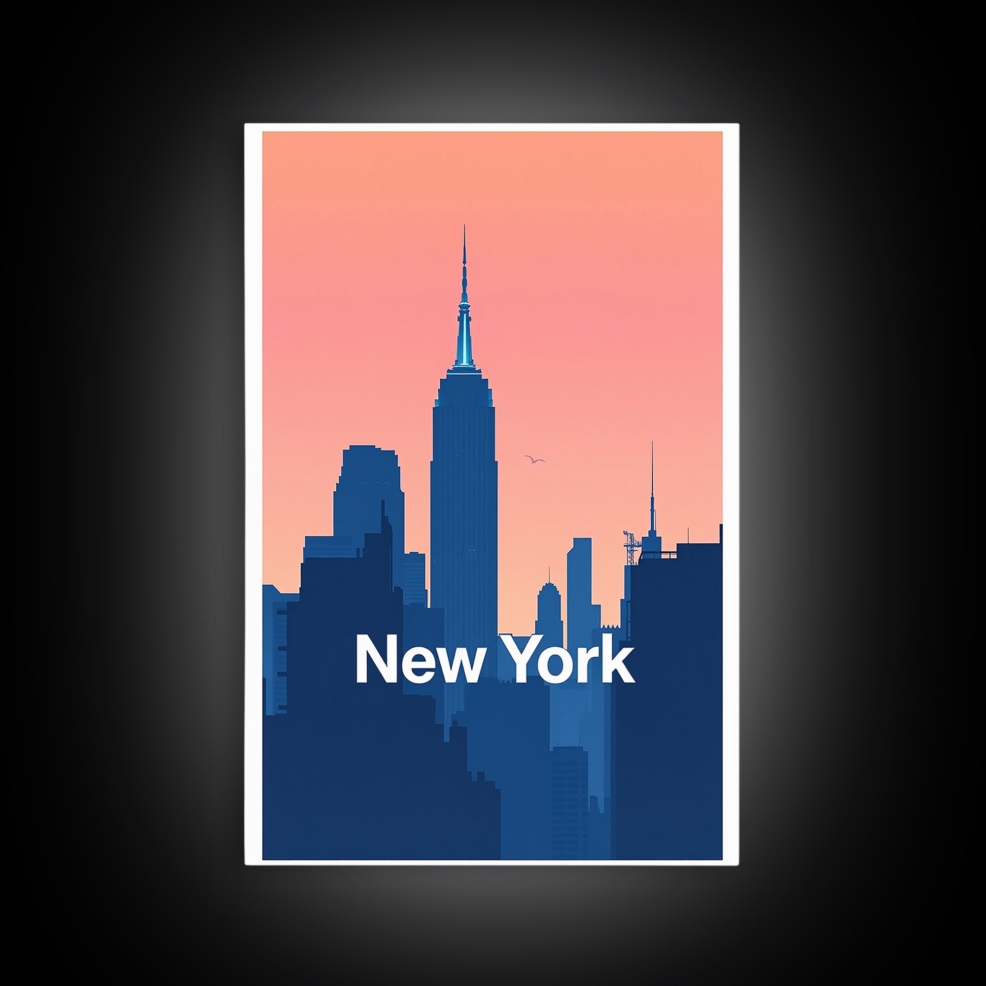 New York Travel Poster, Framed Canvas Print, Retro Sunset Skyline Art, New York City Art, City Art Print, Modern Wall Decor, Poster Art