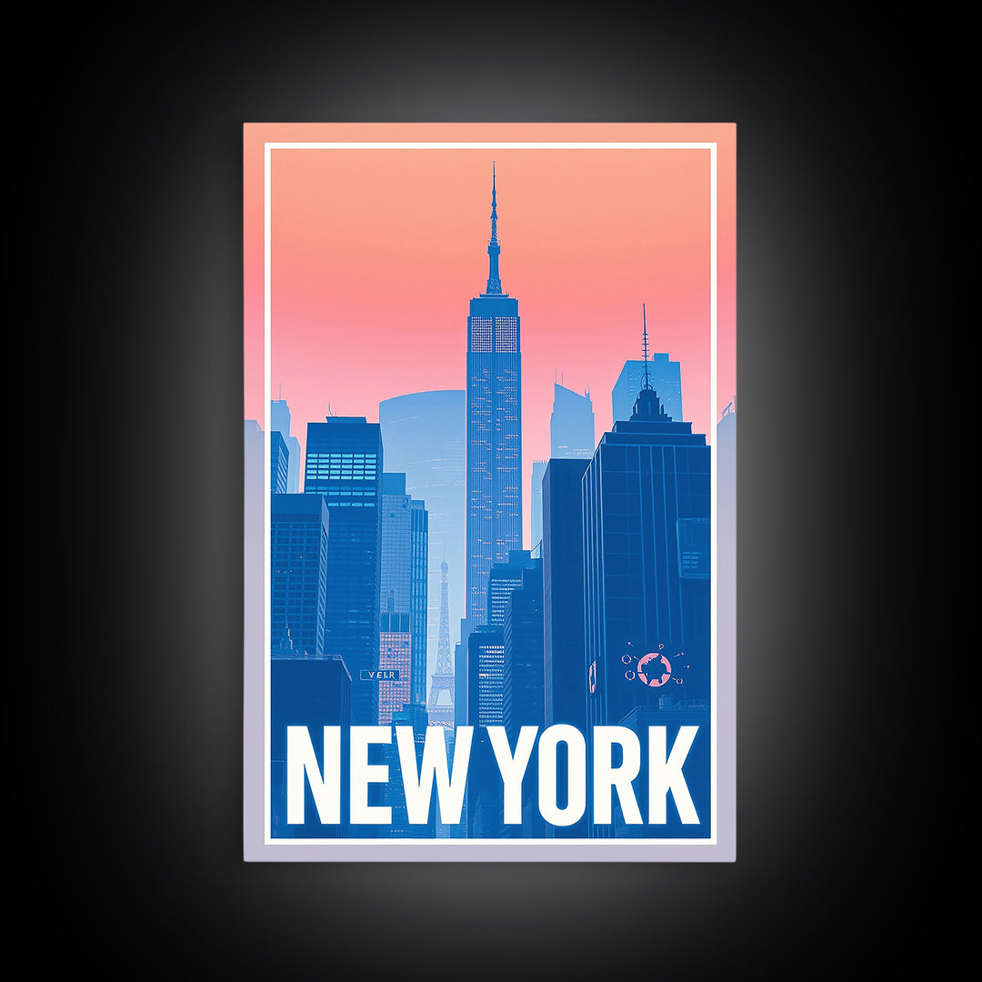New York Travel Poster, Framed Canvas Print, Classic Travel Poster Art, New York City Art, Travel Poster Art, Watercolor Skyline
