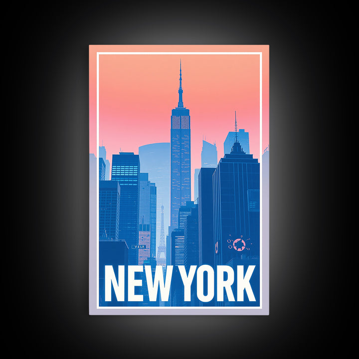 New York Travel Poster, Framed Canvas Print, Classic Travel Poster Art, New York City Art, Travel Poster Art, Watercolor Skyline
