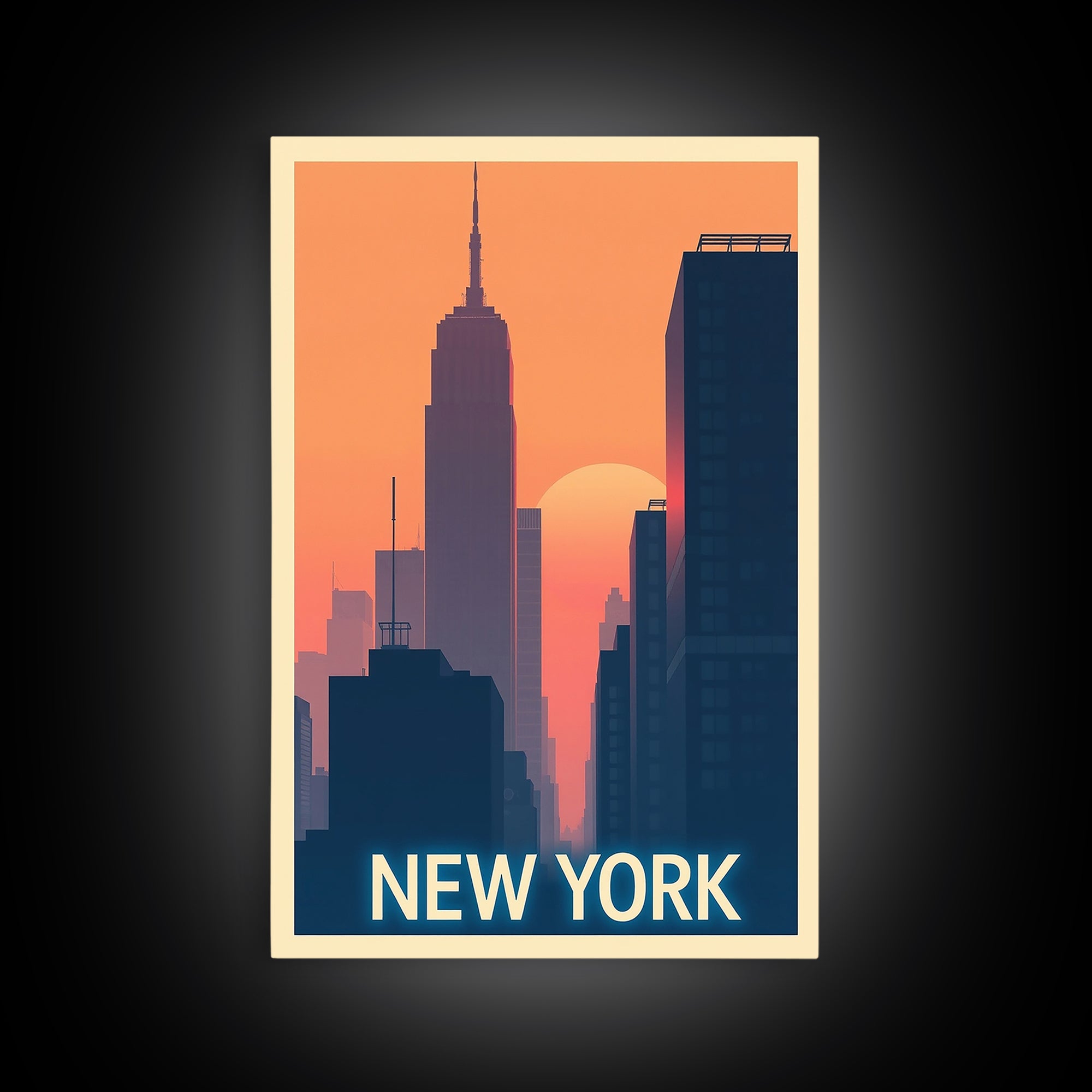 New York Travel Poster, Framed Canvas Print, Mid Century City Wall Art, New York City Art, Wanderlust Decor, Eclectic Wall Decor