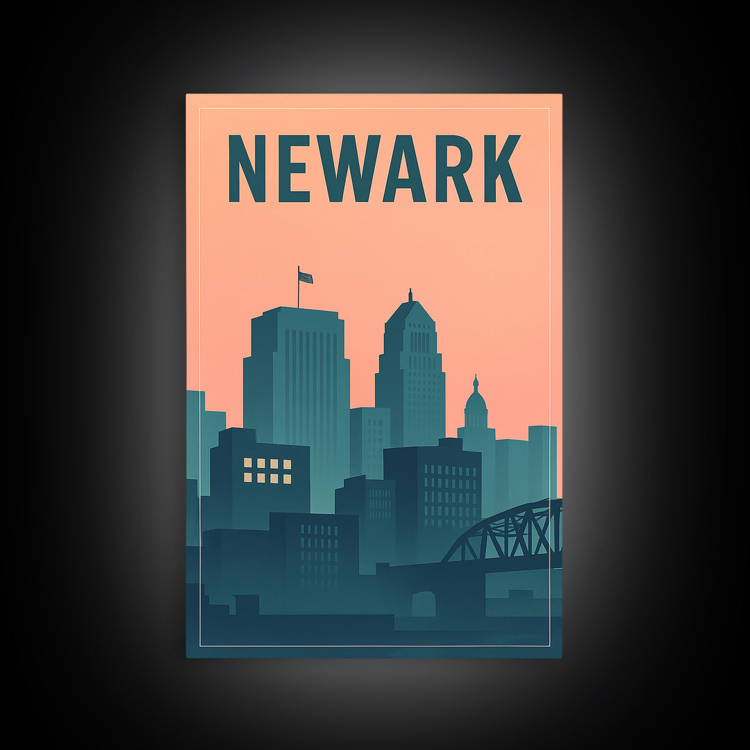 Newark Travel Poster, Canvas Print, Mid Century City Wall Art, Newark Art Print, Vintage City Art, Travel Art Print, City Illustration