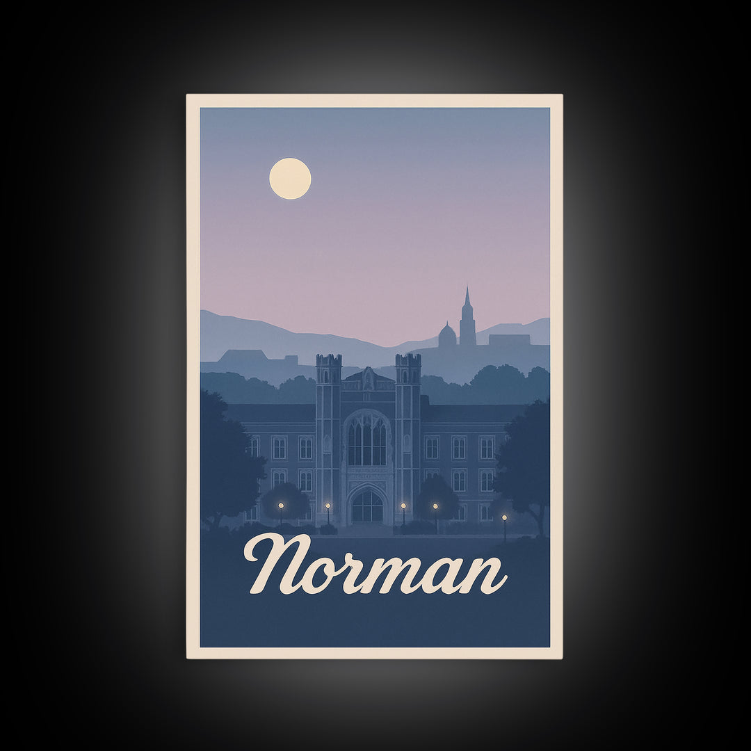 Norman Travel Poster, Framed Canvas Print, Classic Travel Poster Art, Norman City Art, Retro Travel Print, Mid Century Wall Art