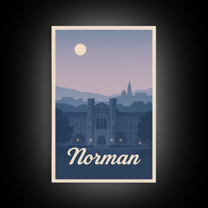 Norman Travel Poster, Framed Canvas Print, Classic Travel Poster Art, Norman City Art, Retro Travel Print, Mid Century Wall Art