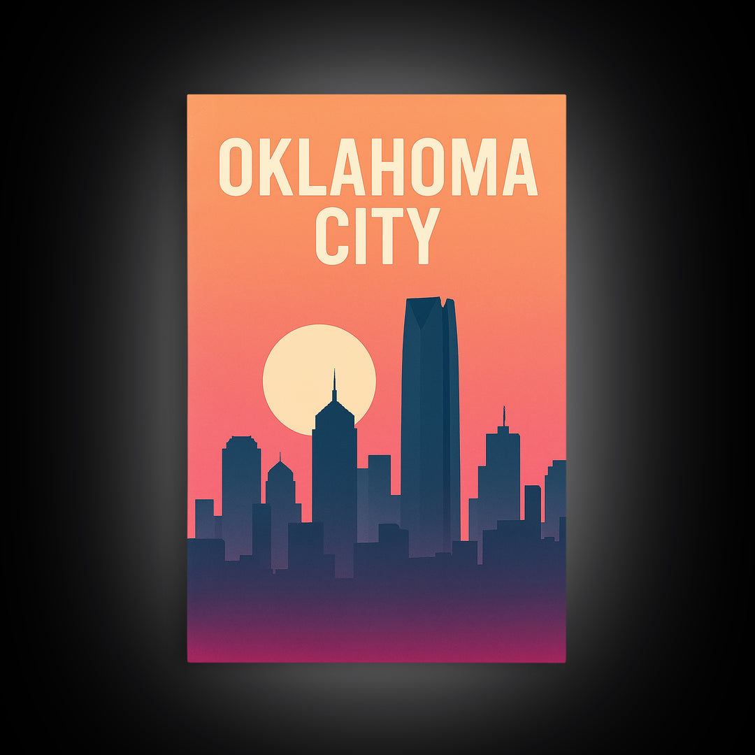 Oklahoma City Oklahoma Travel Poster, Canvas Print, Vintage Travel Poster Art, Oklahoma City Poster Print, Travel Poster Art, Landscape Art