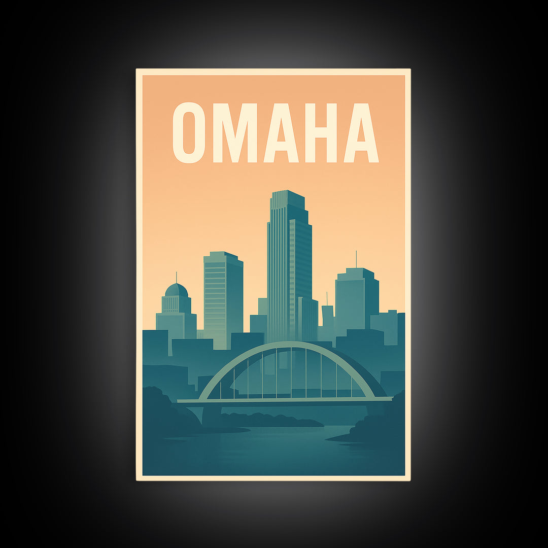 Omaha Travel Poster, Framed Canvas Print, Mid Century City Wall Art, Omaha Wall Art, Travel Wall Decor, Mid Century Wall Art, Wall Art