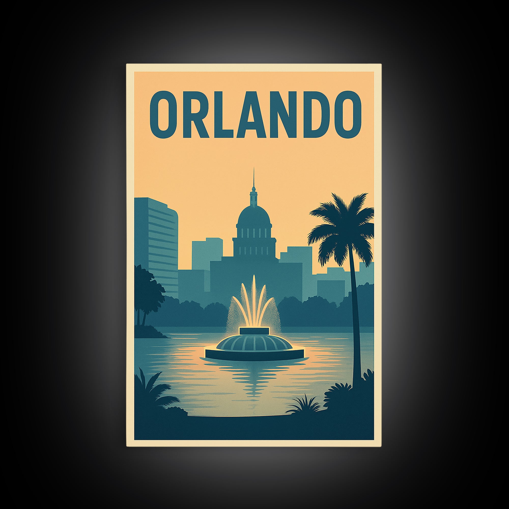 Orlando Travel Poster, Framed Canvas Print, Classic Travel Poster Art, Orlando Travel Art, Vintage Travel Art, Mid Century Wall Art