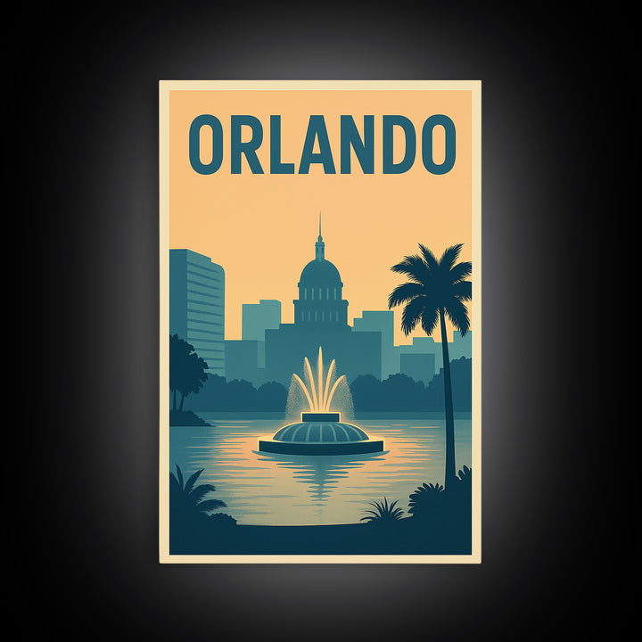 Orlando Travel Poster, Framed Canvas Print, Classic Travel Poster Art, Orlando Travel Art, Vintage Travel Art, Mid Century Wall Art