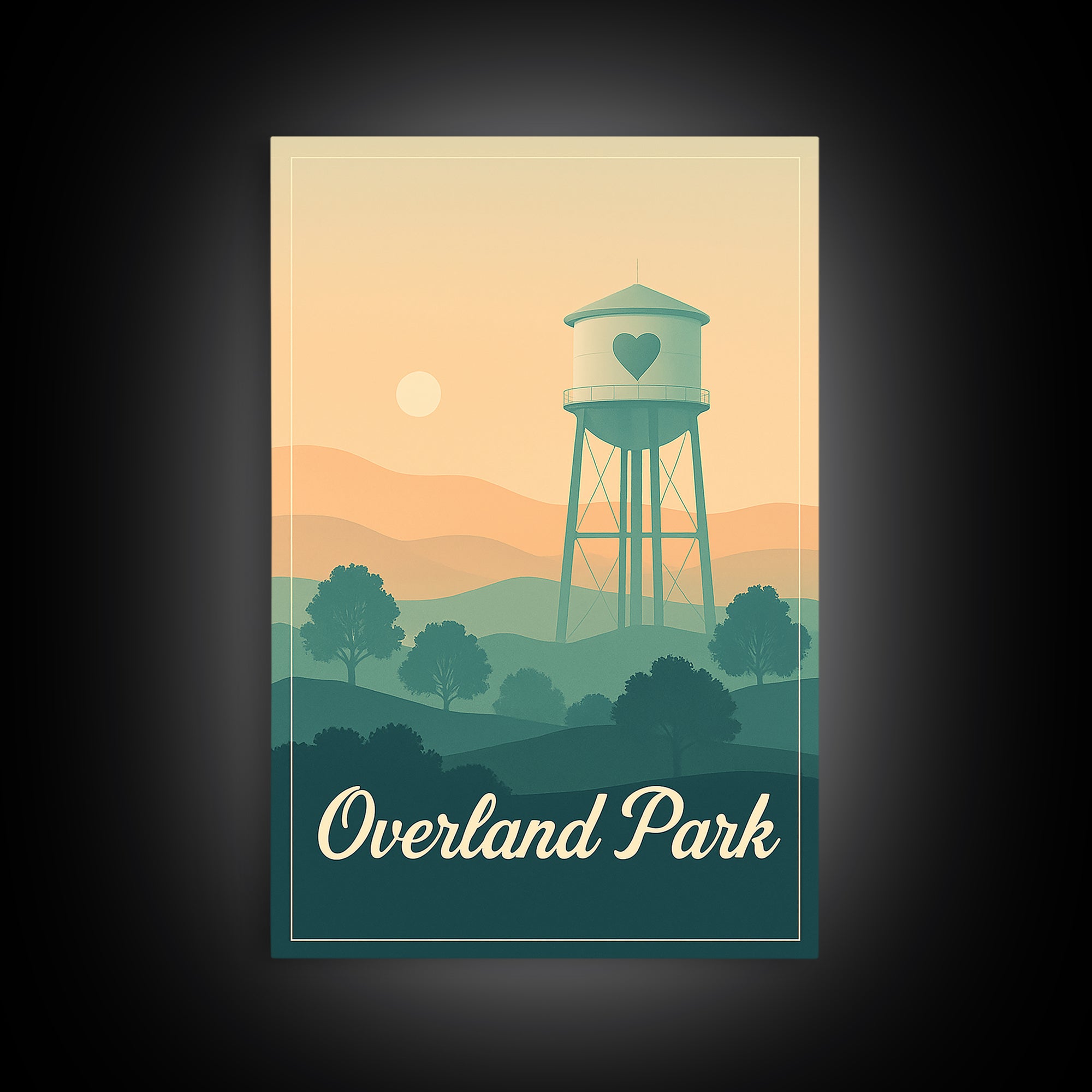 Overland Park Kansas Travel Poster, Canvas Print, Retro Sunset Skyline Art, Overland Park Art Print, Wanderlust Decor, Watercolor Cityscape