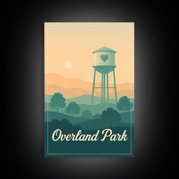 Overland Park Kansas Travel Poster, Canvas Print, Retro Sunset Skyline Art, Overland Park Art Print, Wanderlust Decor, Watercolor Cityscape