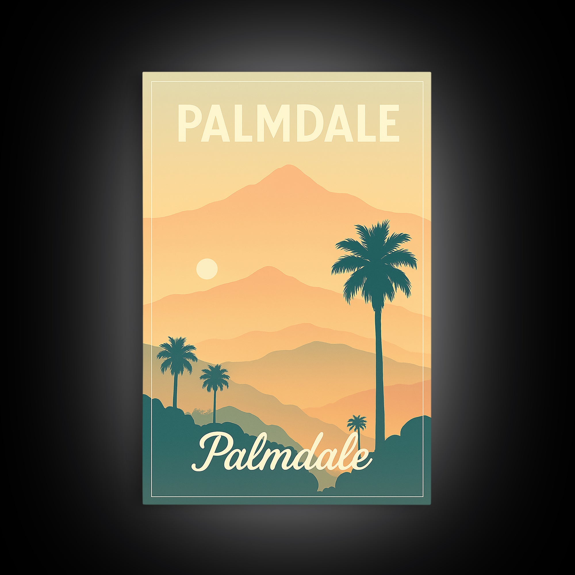 Palmdale California Travel Poster, Canvas Print, Retro Sunset Skyline Art, Palmdale Poster Print, Wanderlust Decor, Travel Art, City Poster