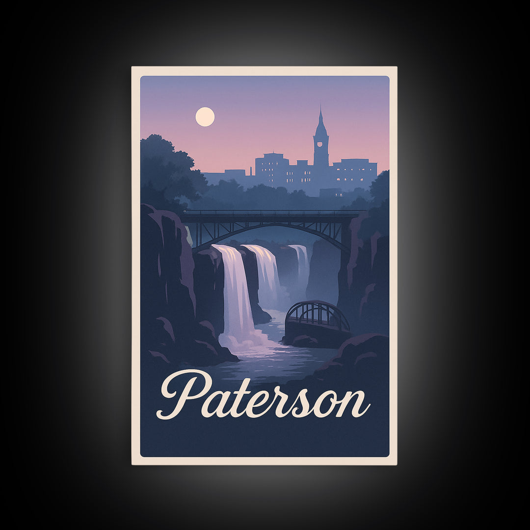 Paterson Travel Poster, Framed Canvas Print, Mid Century City Wall Art, Paterson Poster Print, Travel Poster Set, Gift For Travelers