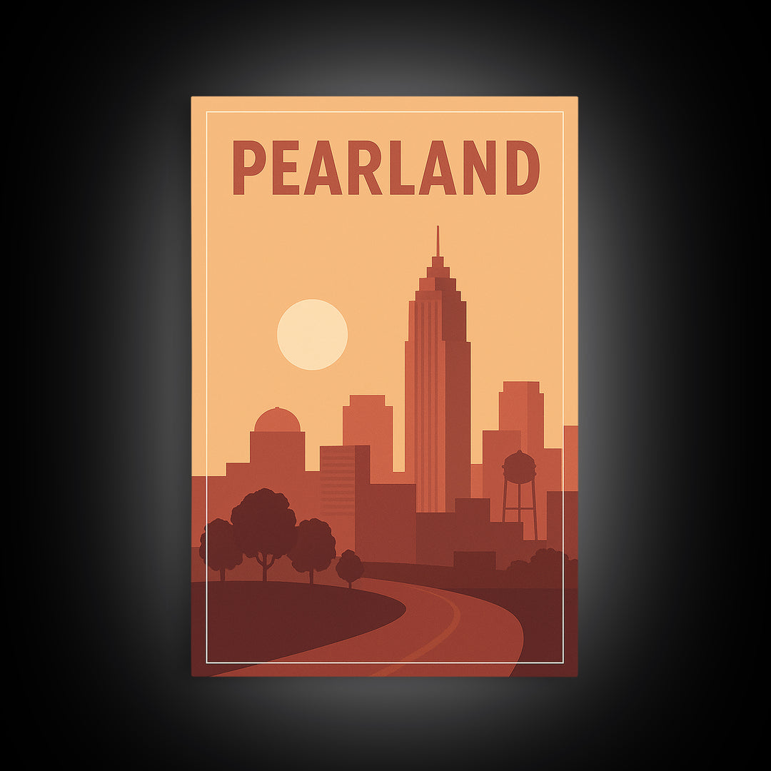 Pearland Travel Poster, Canvas Print, Mid Century City Wall Art, Pearland City Art, Vintage City Art, Retro Travel Print, Travel Art Print