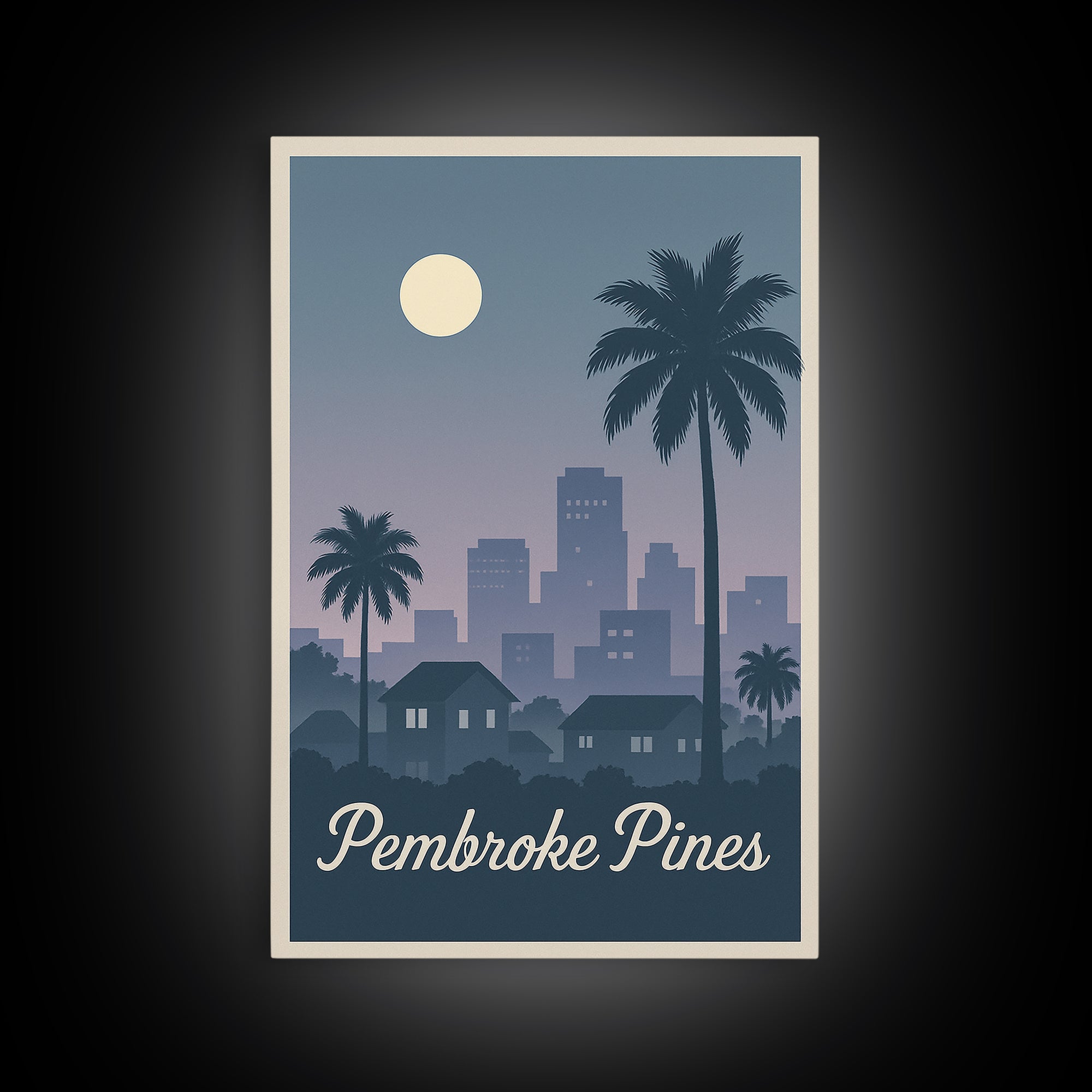 Pembroke Pines Florida Travel Poster, Canvas Print, Retro Sunset Skyline Art, Pembroke Pines Art Print, Wanderlust Decor, Modern Wall Decor
