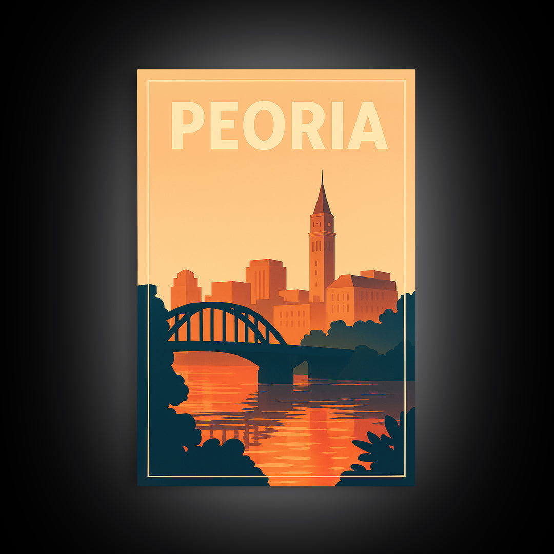 Peoria Travel Poster, Framed Canvas Print, Classic Travel Poster Art, Peoria Poster Print, Vintage Travel Art, Travel Wall Art