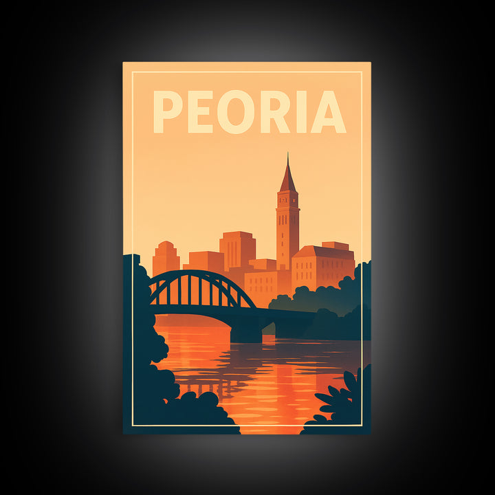 Peoria Travel Poster, Framed Canvas Print, Classic Travel Poster Art, Peoria Poster Print, Vintage Travel Art, Travel Wall Art