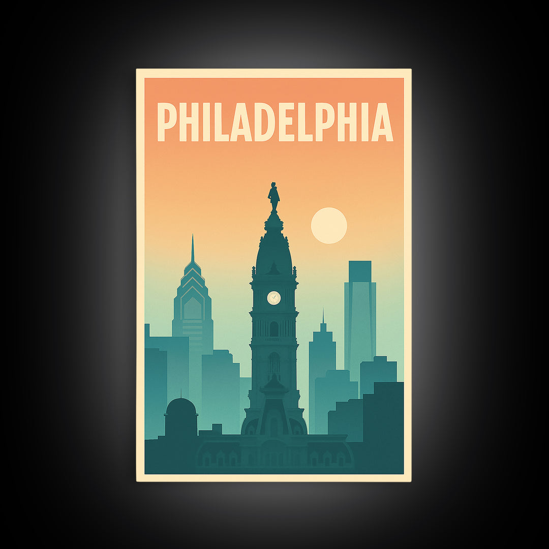 Philadelphia Pennsylvania Travel Poster, Canvas Print, Classic Travel Poster Art, Philadelphia Wall Art, Office Decor, Eclectic Wall Decor