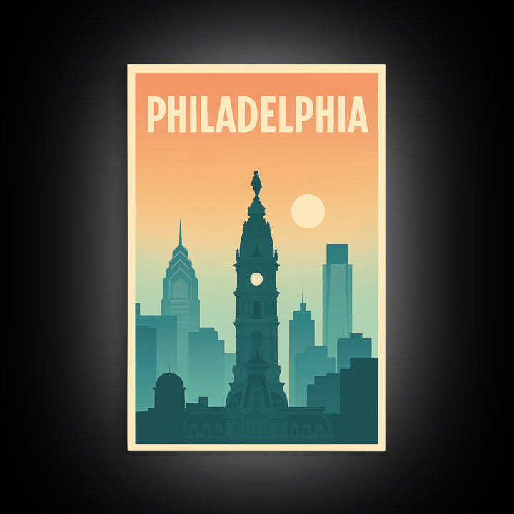 Philadelphia Pennsylvania Travel Poster, Canvas Print, Classic Travel Poster Art, Philadelphia Wall Art, Office Decor, Eclectic Wall Decor