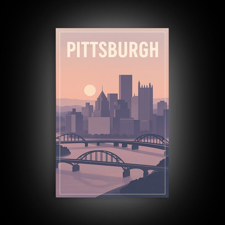 Pittsburgh Pennsylvania Travel Poster, Canvas Print, Classic Poster Art, Pittsburgh Wall Art, Mid Century Wall Art, City Art Print, Wall Art