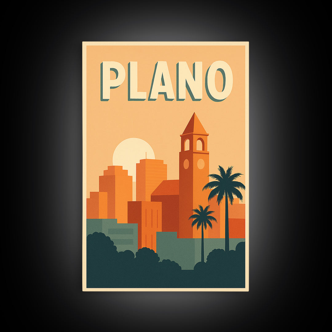 Plano Travel Poster, Canvas Print, Mid Century City Wall Art, Plano Travel Art, Travel Poster Set, Travel Art Print, Travel Wall Decor