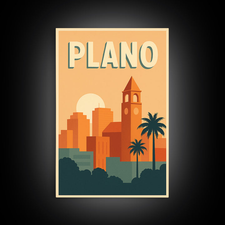 Plano Travel Poster, Canvas Print, Mid Century City Wall Art, Plano Travel Art, Travel Poster Set, Travel Art Print, Travel Wall Decor